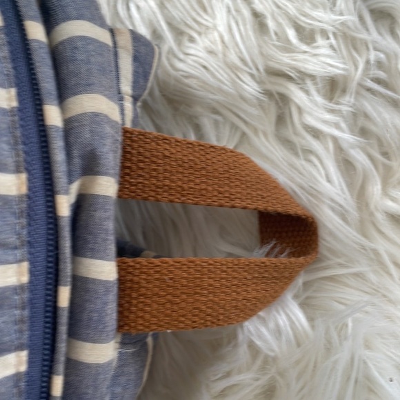 Target Explore blue white brown striped back pack back sack book bag travel bag - Picture 12 of 16